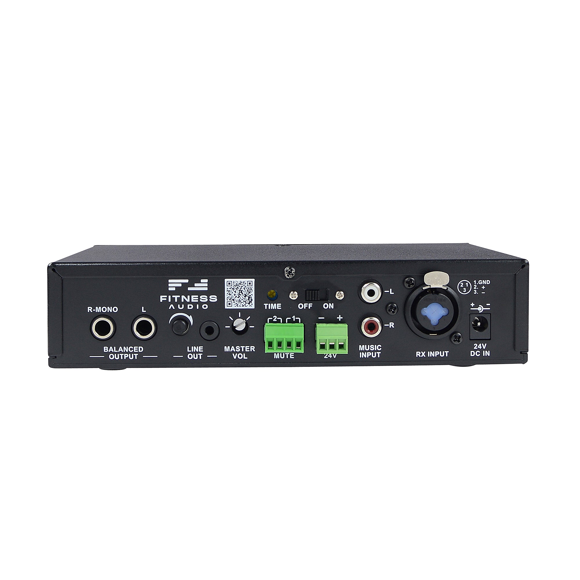 The black Aeromix 1+1 audio mixer, seen from the back, featuring an Antenna A & B input, Mic input, and AF Out.