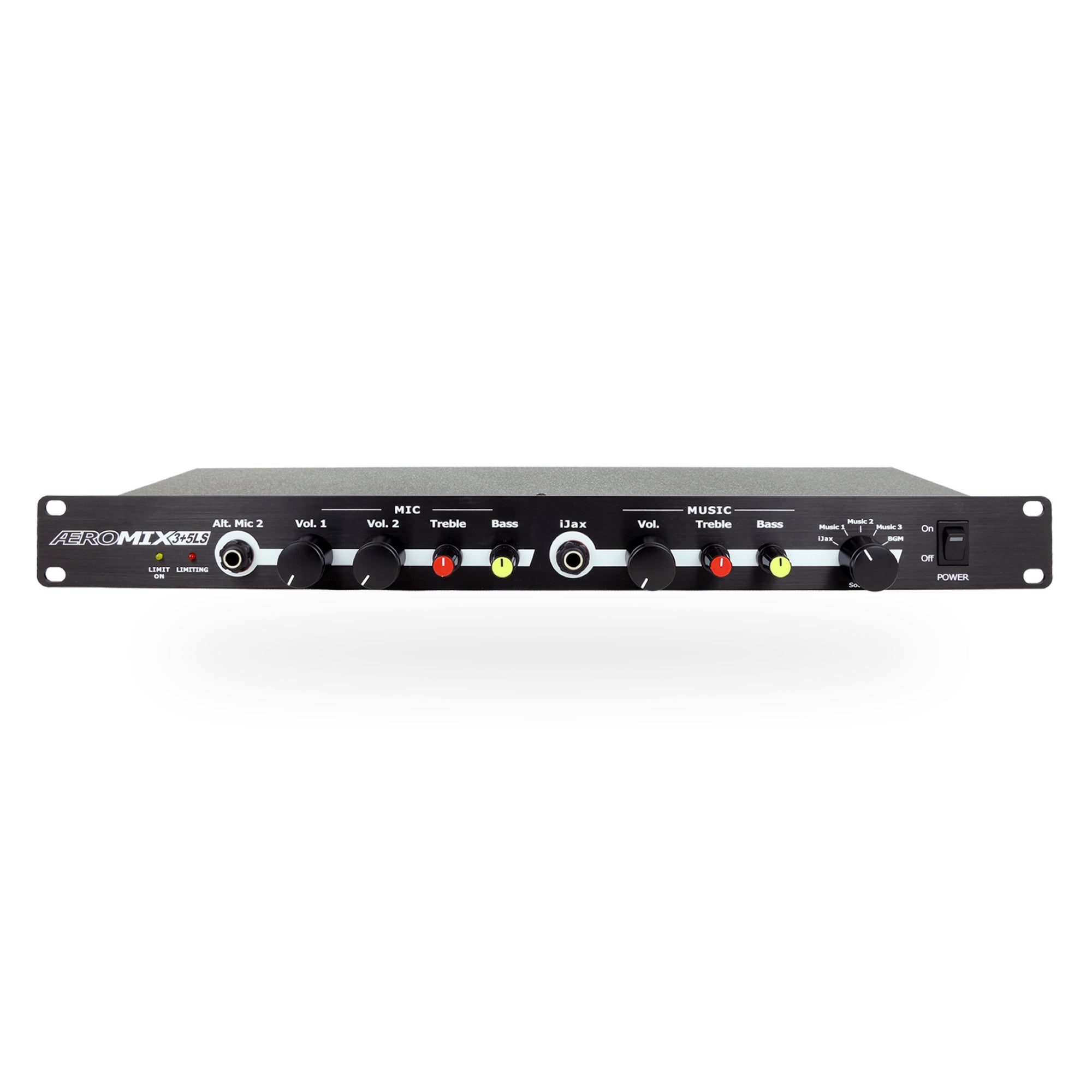 Front of Aeromix 3+5LS fitness studio mixer with USB streaming output