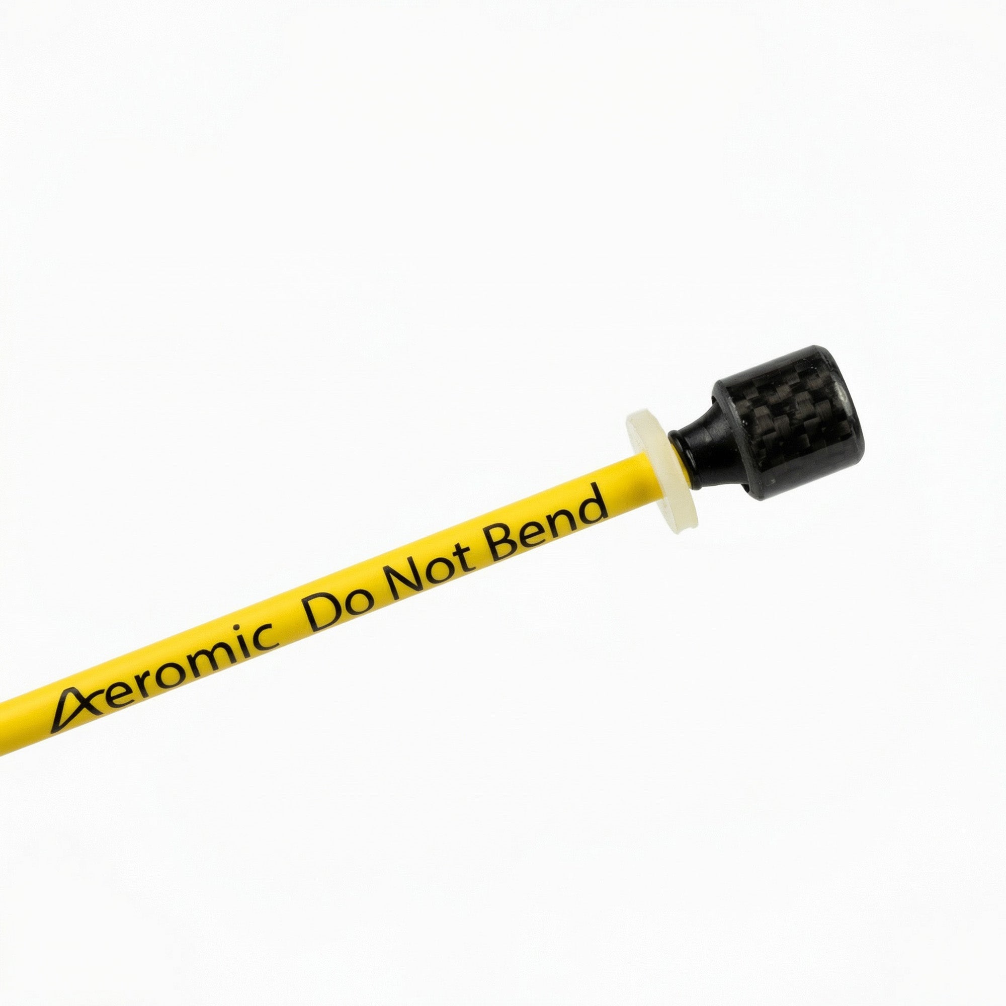 Yellow Aeromic boom arm with black Aeromic logo and black carbon capsule on a white background