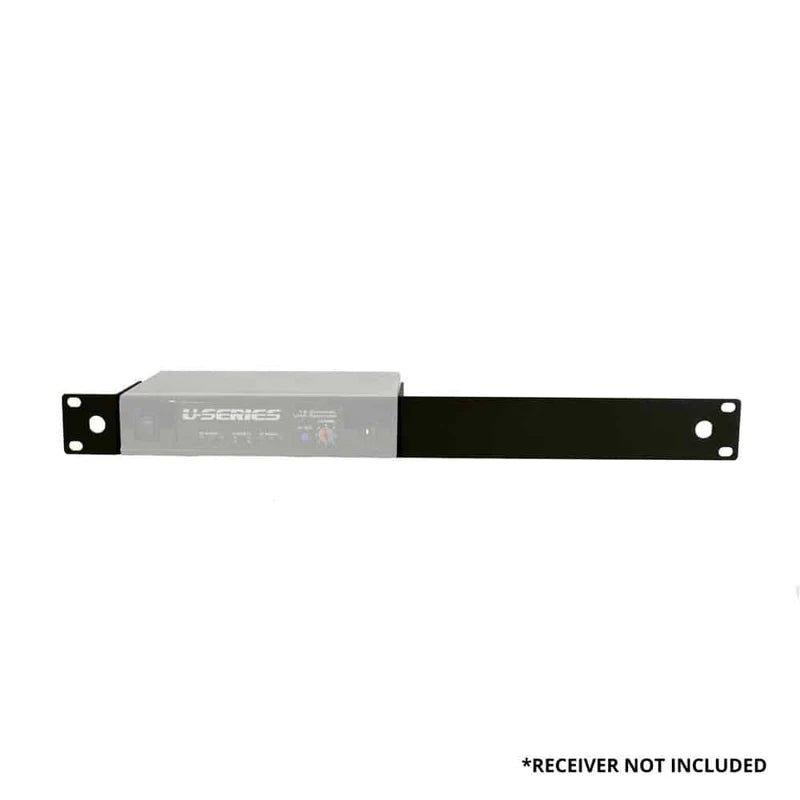 A Fitness Audio U-Series Rackmount kit created for putting the SDR-5616 in an audio rack with front antenna extensions with an example U-Series receiver mounted to show placement