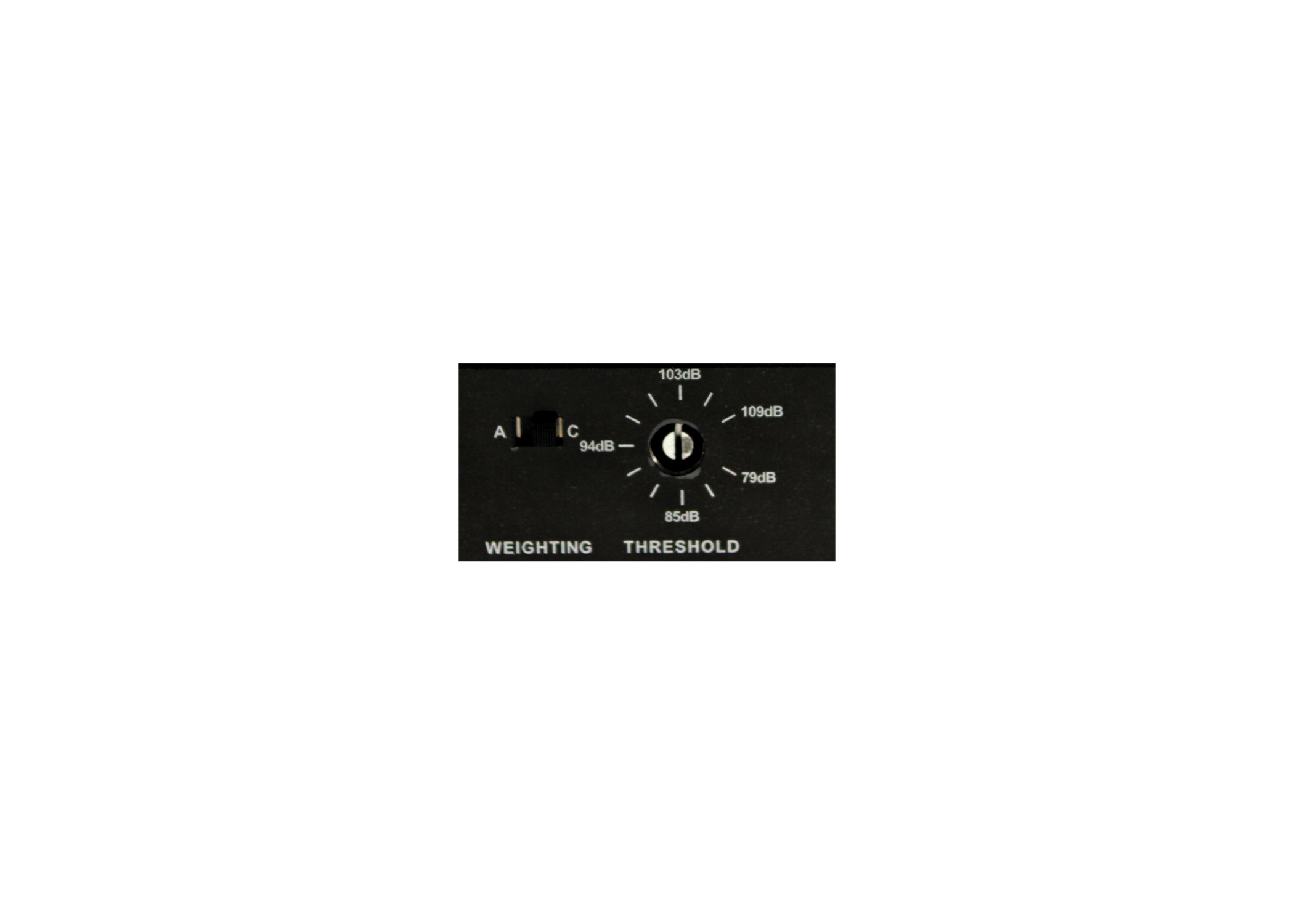 The top panel of the Fitness Audio Trigger, displaying the weighting, and audio thresh hold adjustment. 