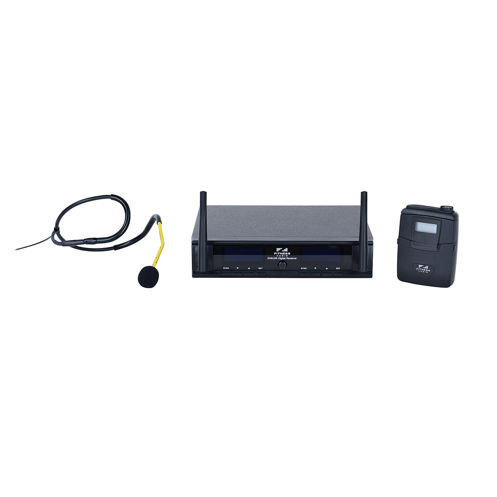 The DX6 Wireless microphone system with black DX6 receiver and transmitter, and yellow Aeromic on a white background.
