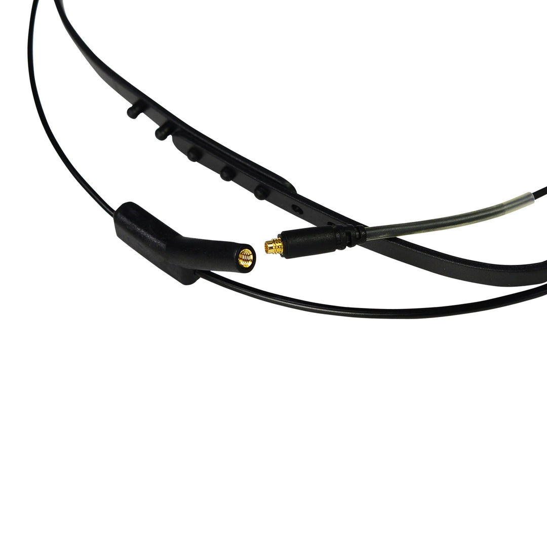 The back headset piece of the Fitness Audio 41. Pictured is the connectable FM41 cable so that users can change out the headset cable.