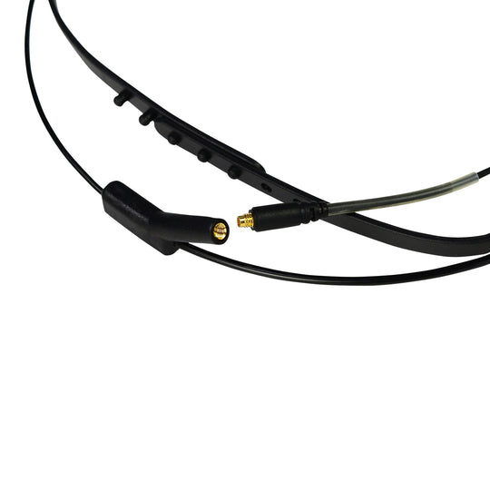 The back headset piece of the Fitness Audio 41. Pictured is the connectable FM41 cable so that users can change out the headset cable.