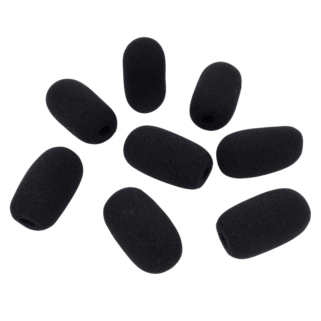 A collection of foam windscreens for Emic microphones, shown in black.