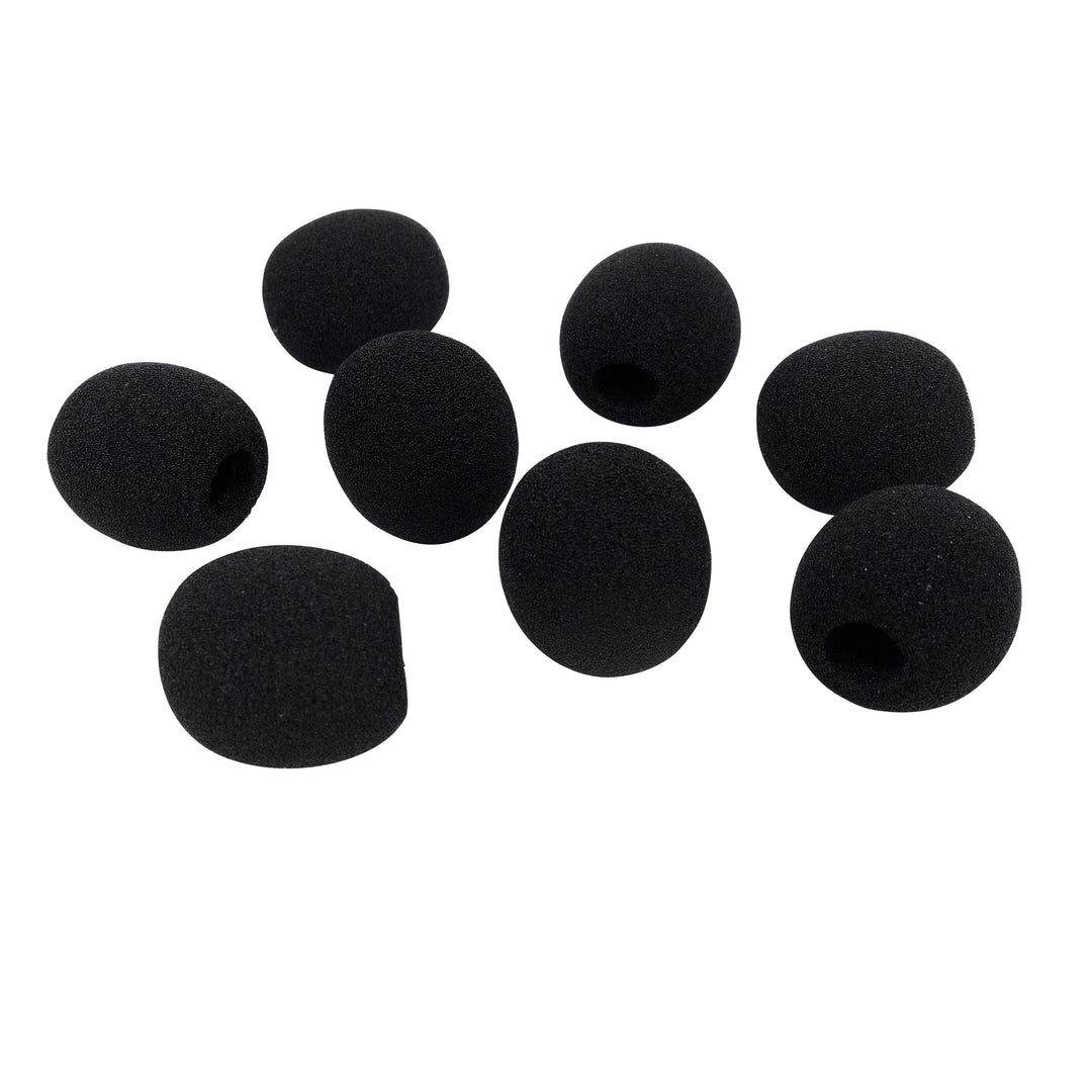 A group of round foam windscreens for microphones.